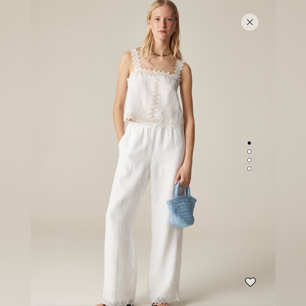NWT J. Crew Stratus Lace-Trim Pant in Linen, white, side L